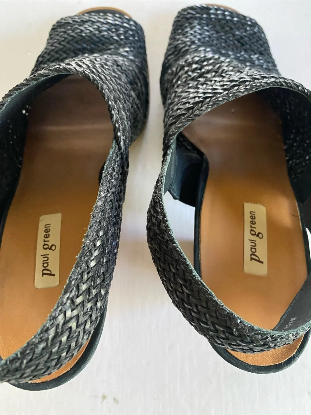 Paul Green Black Woven Open-Toe Slingback Leather Sandals Size 8